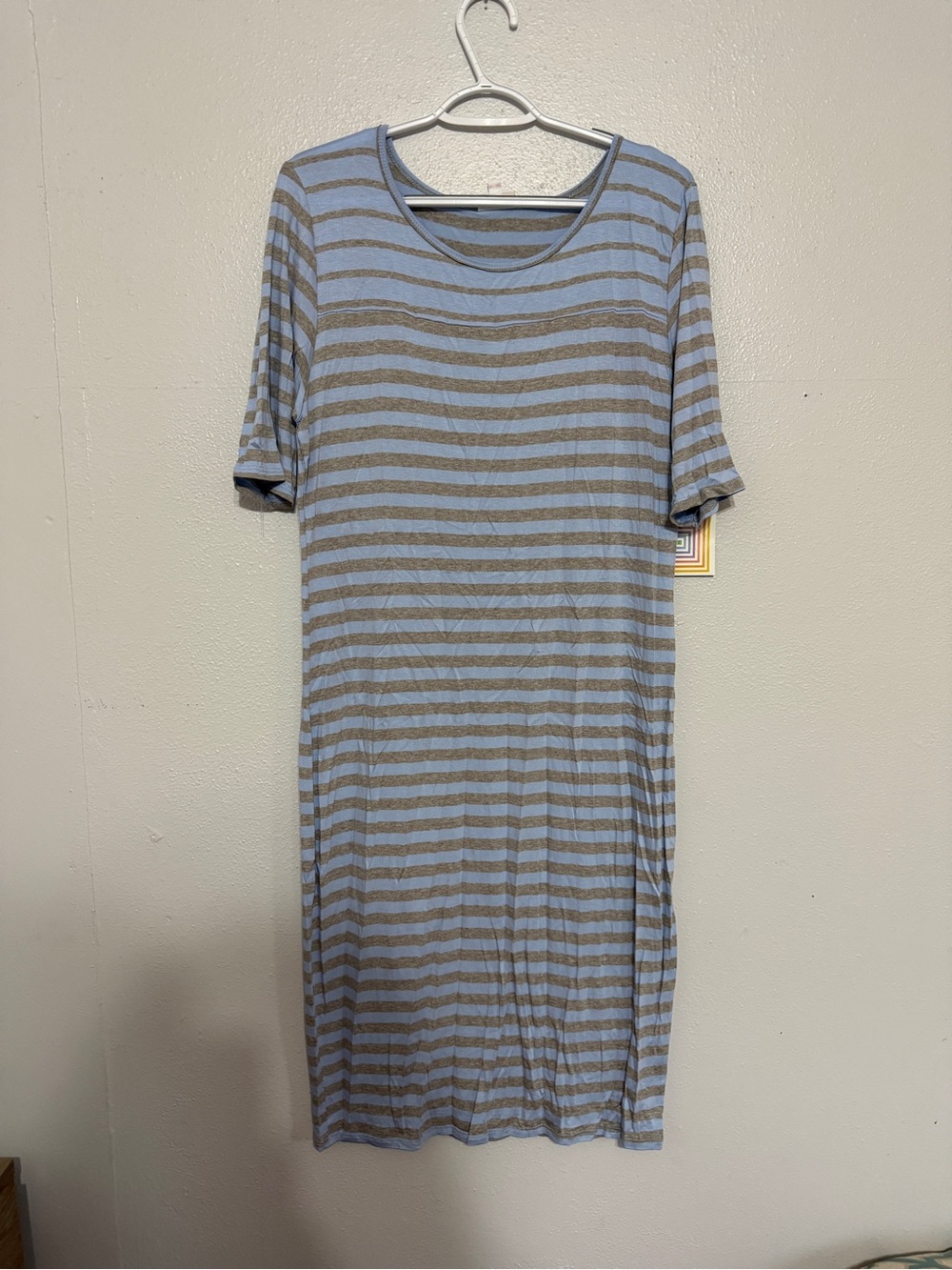 NWT LuLaRoe Julia Light Blue Grey Striped Dress XL 🩵